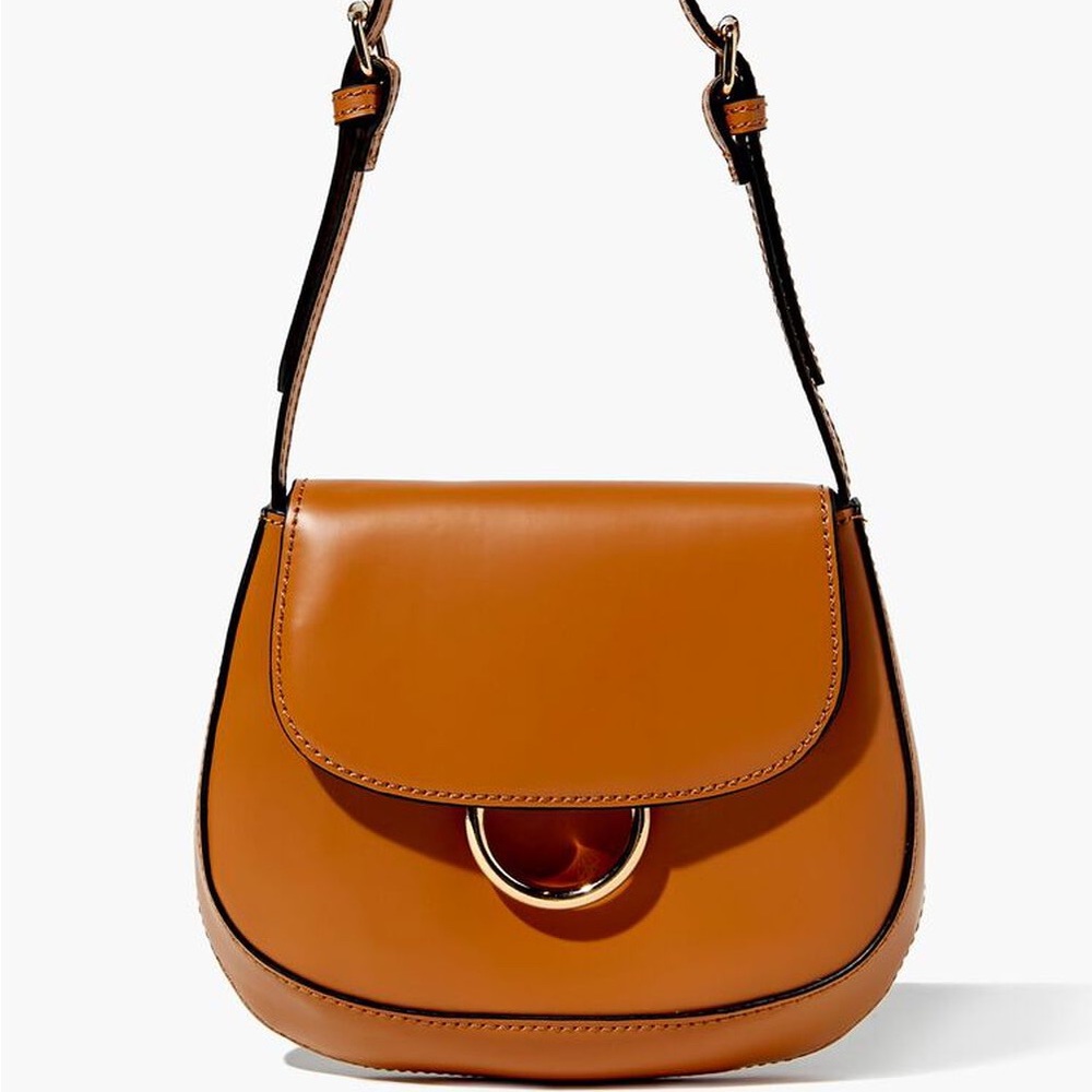 NWOT O-ring cognac brown faux leather shoulder bag